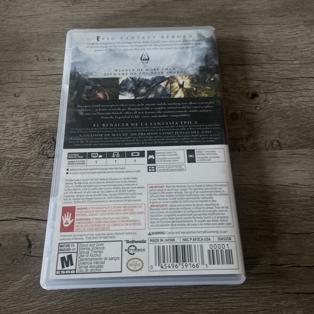 Empty Nintendo Skyrim Box - CASE ONLY