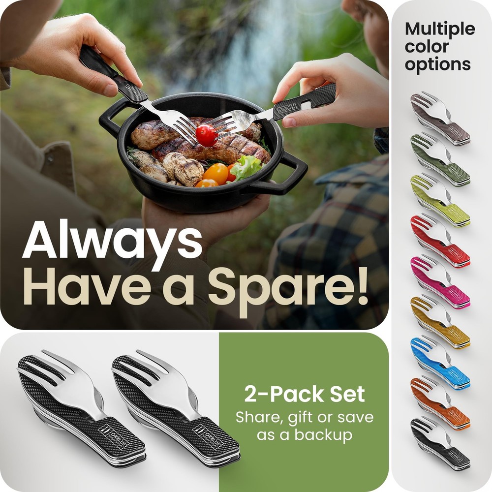4-in-1 Camping Eating Utensils, 2-Pack - Portable Spoon