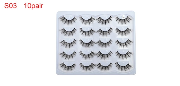 S03 False Eyelashes for Makeup Black 10 Pair