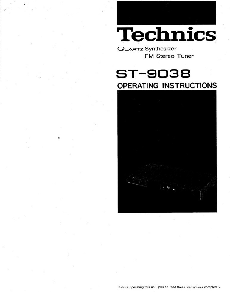 Technics ST-9038 Tuner Owners Instruction Manual Reprint