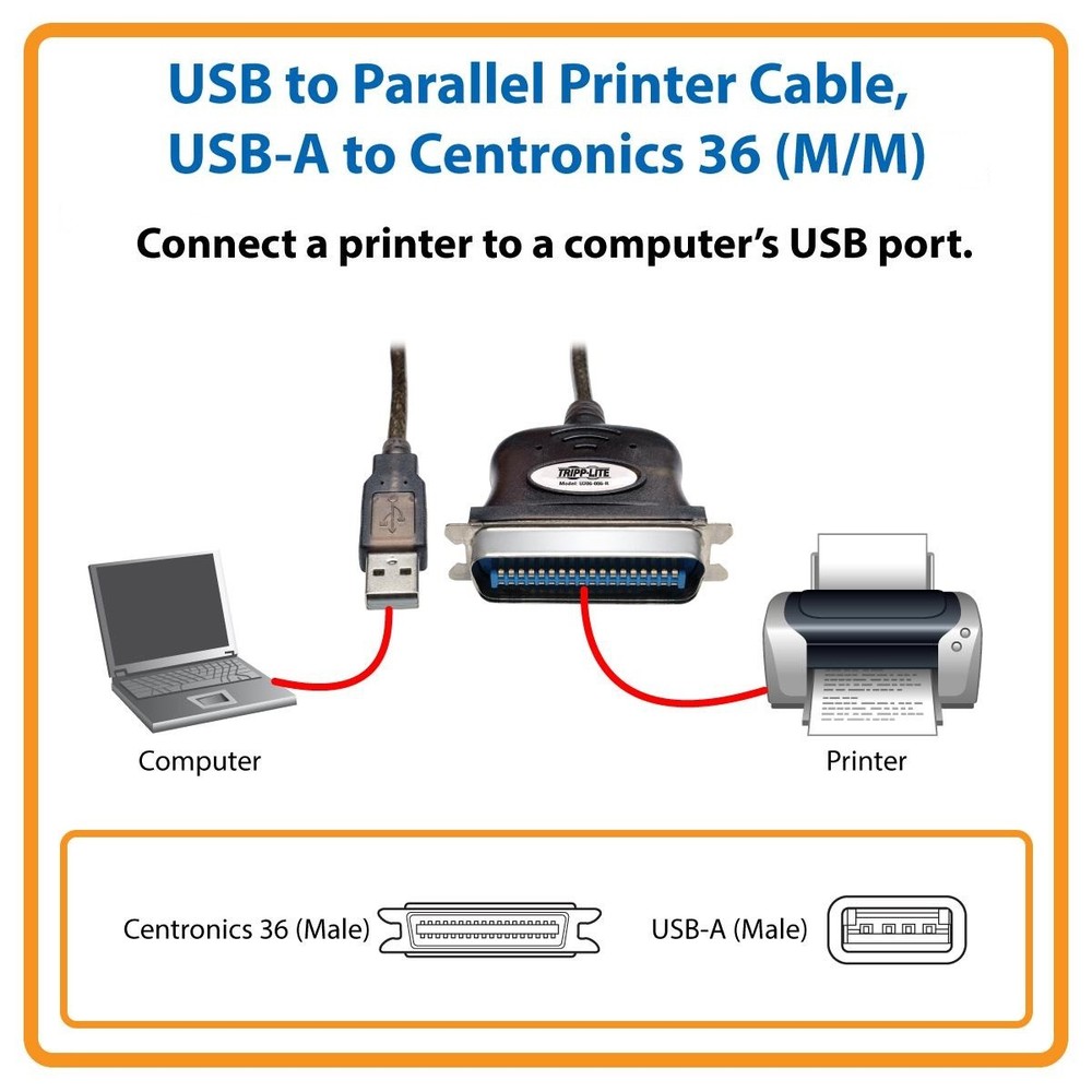 USB to Parallel Printer ADAPTER Cable convert USB A to Centronics 36 pin M/M 30"