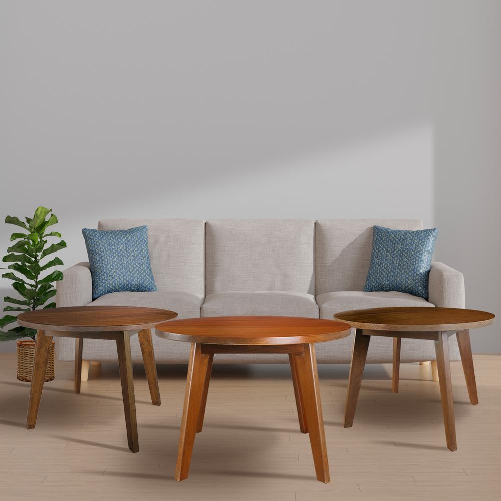 Genuine 24" Round Coffee Table with Solid American Gum - Walnut