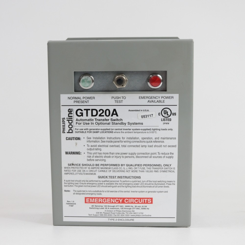 Philips Bodine GTD20A Automatic Transfer Switch