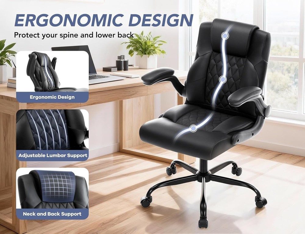 Office Chair with Adjustable Inflatable Lumbar Support,Leather Ergonomic Comput