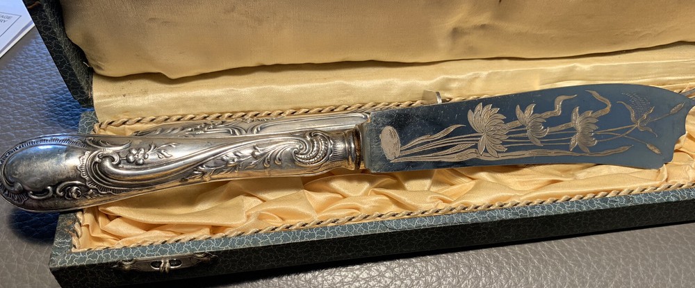 Antique Silver Carving Fork and Knife Set In Box