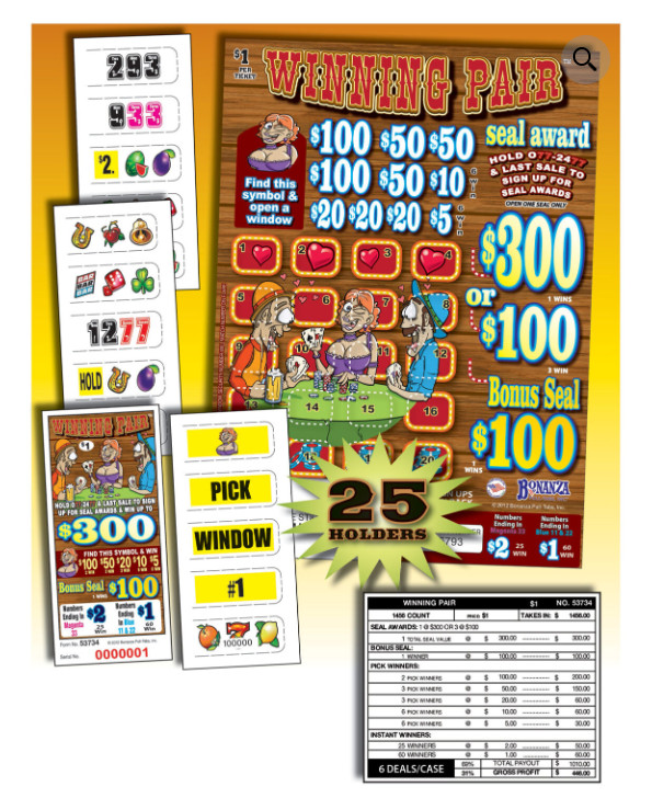 Pull Tab Ticket - Hard Card - Game -Pick Board - Winning Pair - 1,456 ct