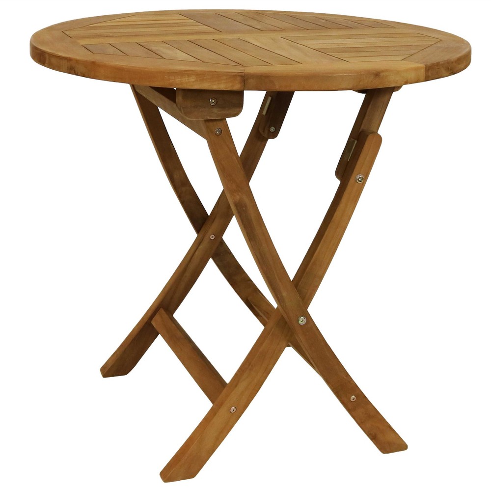 32 in Solid Teak Wood Folding Round Patio Dining Table by Sunnydaze
