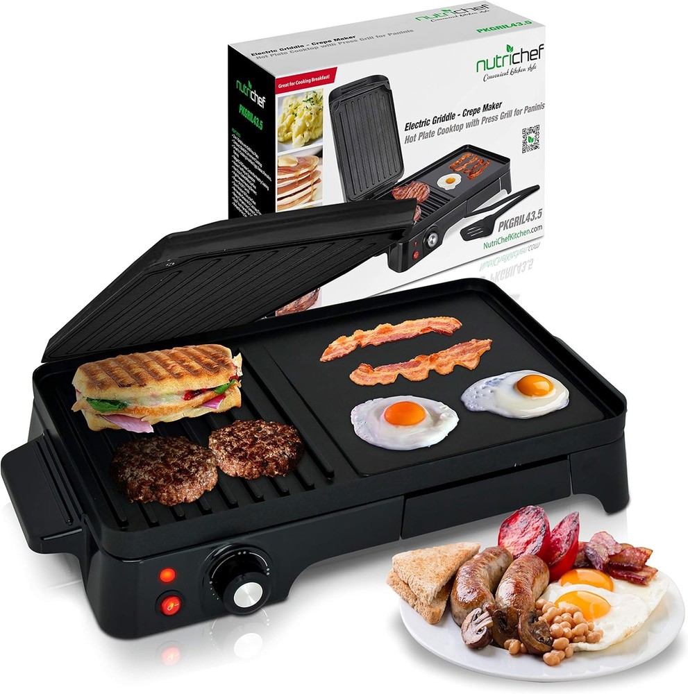Nutrichef PKGRIL43.5 2-in-1 Panini Press Grill & Griddle (Open Box)