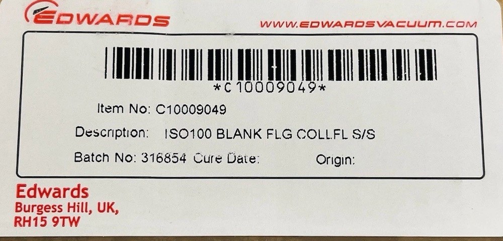 Edwards ISO 100 Blank Flange S.S. C10009049