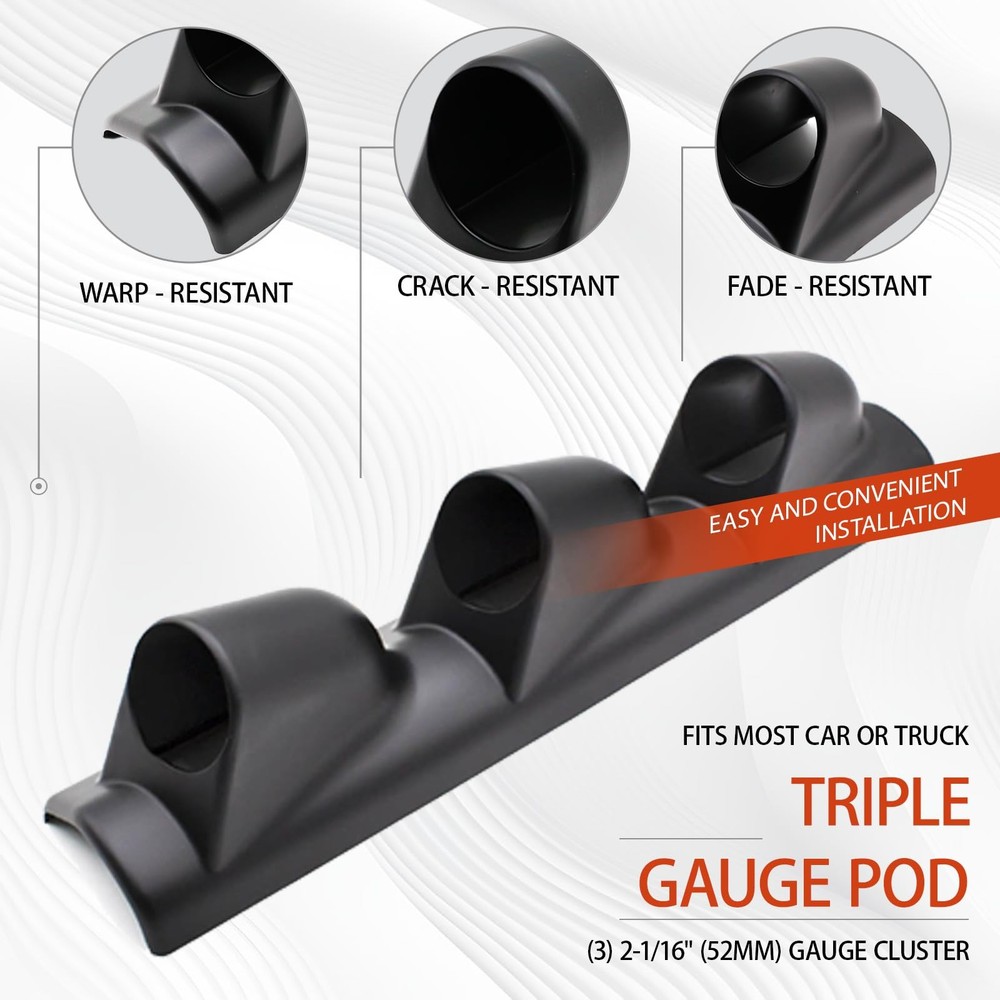 Triple Gauge Pod Universal Black ABS Plastic A Pillar Mount 52mm Cluster