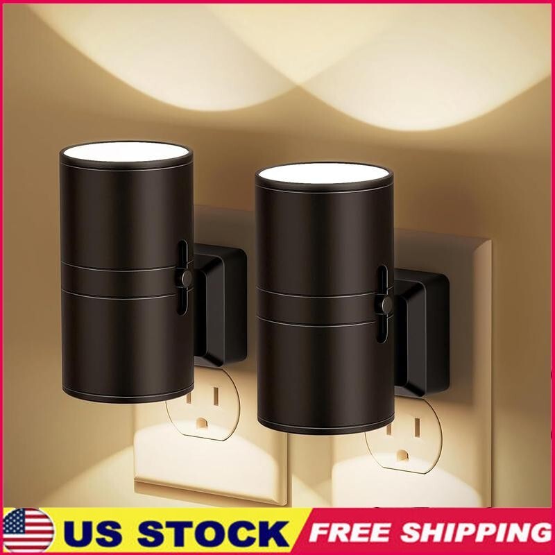 2 Pack Dimmable Night Light Plug in W/ Dusk To Dawn Sensor Adjustable Brightness