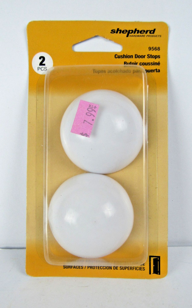 Shepherd 9568 White Cushion Doorstop Wall Mounted 2-Pack