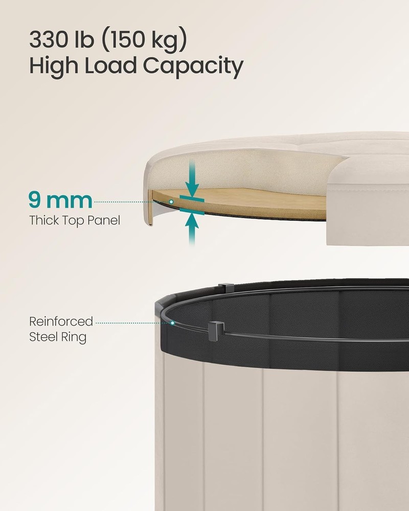 Round Storage Ottoman Folding Footrest Stool with Removable Lid Easy Assembly