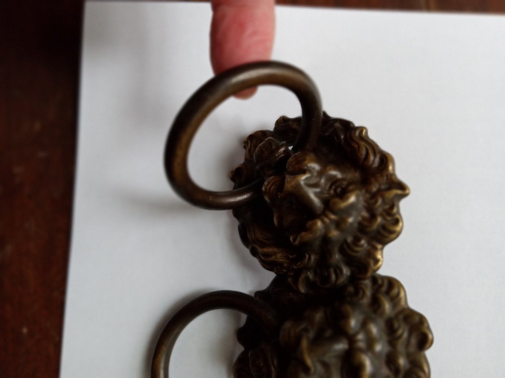 2 Brass Lion Head Dresser Pulls