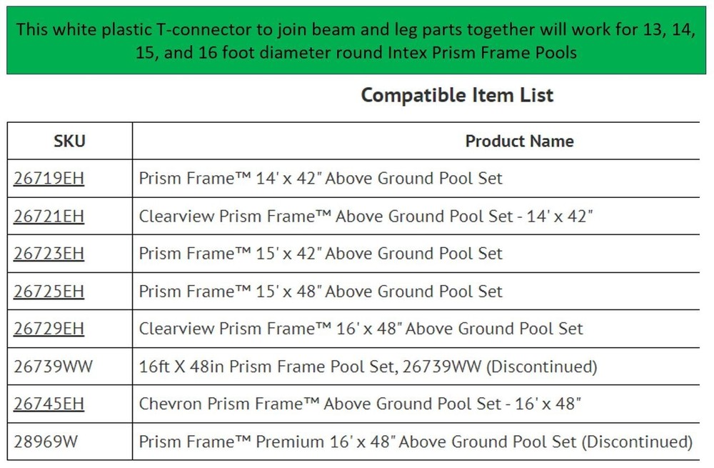 Intex Prism Frame Pool Leg Joint White 12802