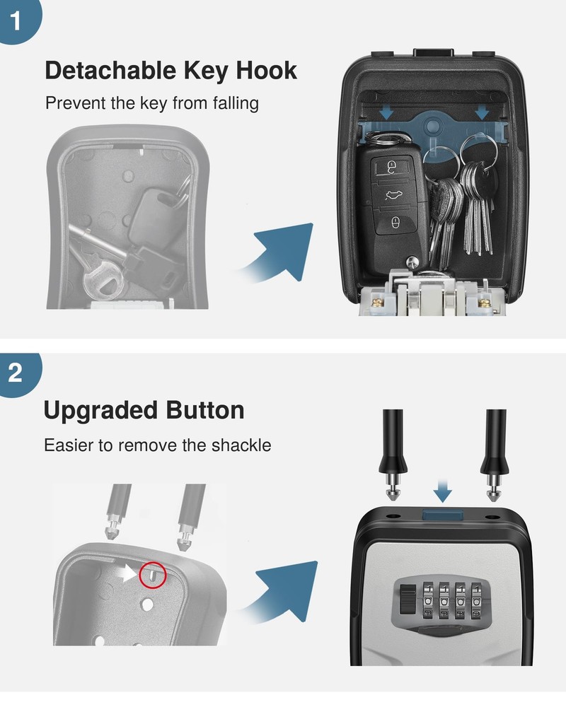 Large Key Lockbox with Hook, Resettable Combination Code Lock Box, Waterproof...