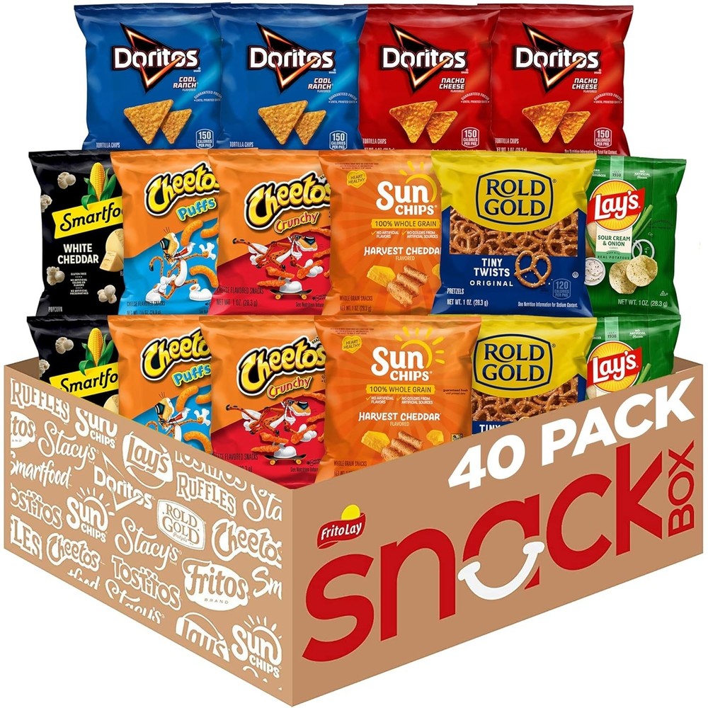 Frito-Lay Assorted Snacks 40 Pack Chips Popcorn Veggie Straws (Flavour may vary)