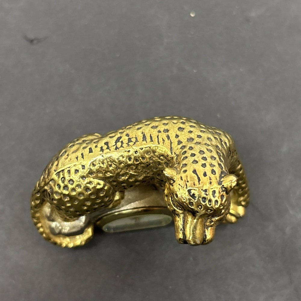 Elgin Leopard Desk Top Mini Clock Goldtone Untested