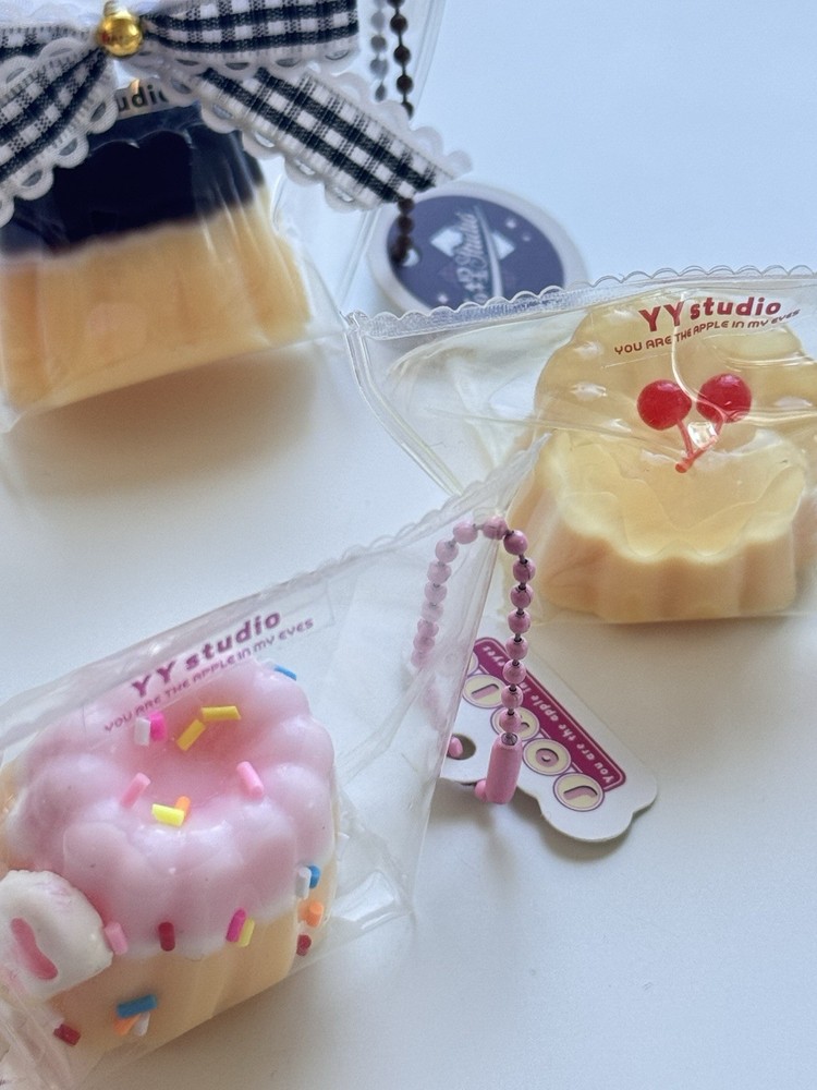 Pudding Canele Foam Squeeze Ball Stress Reliever with Keychain Attachment
