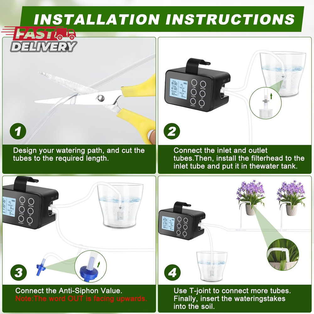 Automatic Plant Waterer Indoor: Drip Irrigation System with Large Display, Easy