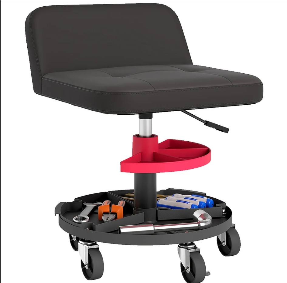 HOMCOM Rolling Mechanic Stool, 300 LBS. Capacity Garage Stool, Black