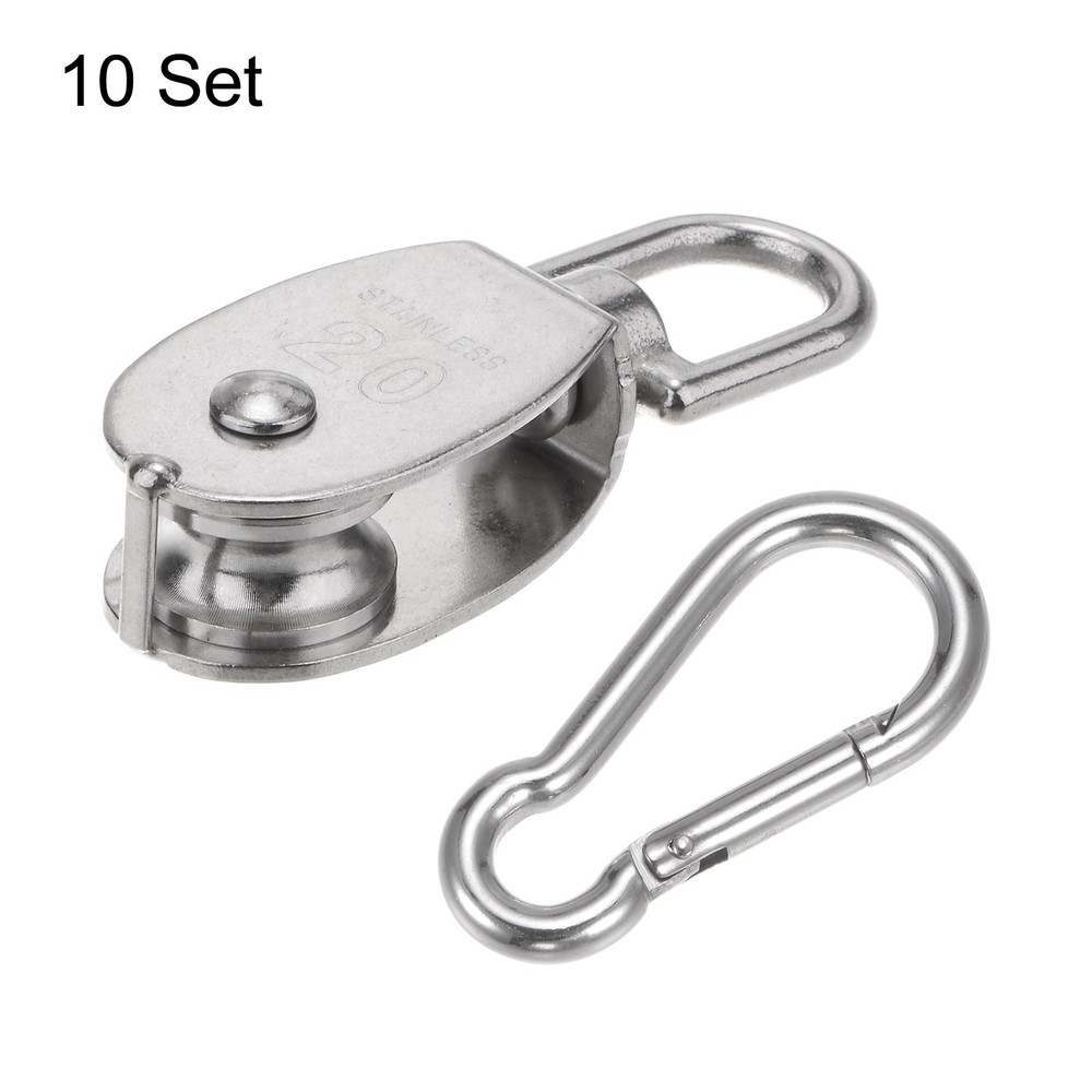 Set of 10 M20 Single Pulley Block with Spring Snap Hook Loading 170lbs