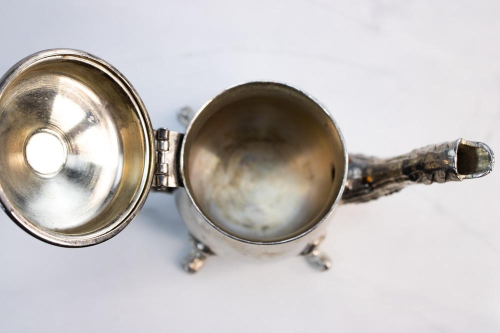 Silverplate Teapot and Grape Goblet Set Elegant Barware