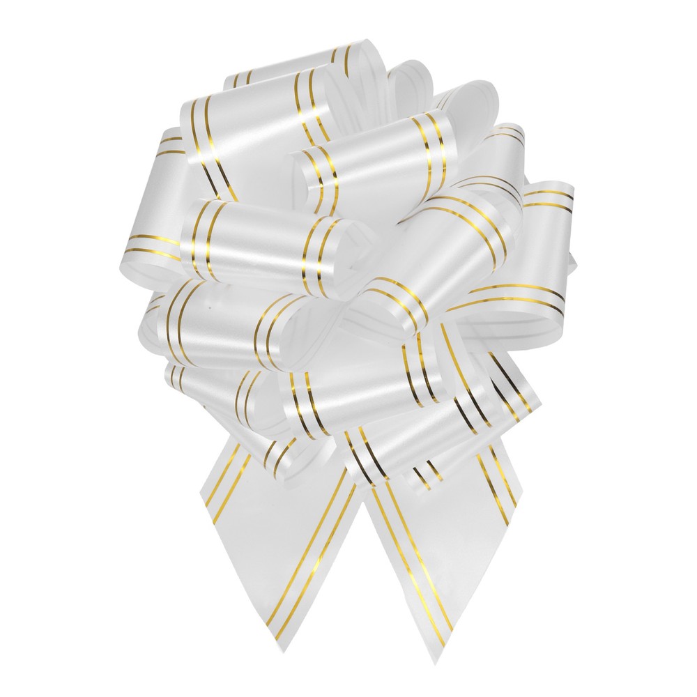 5pcs 8" Large Pull Bow Metallic White Gift Wrapping Bows with Gold Edge