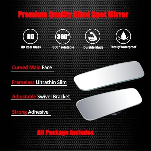 Rectangle Blind Spot Mirror, HD Glass Frameless Convex Frameless Rectangle