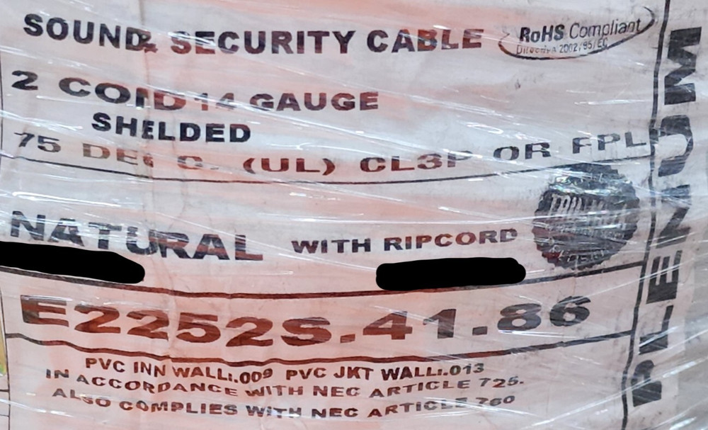 Carol E2252S 14/2C Shielded Control/Communications Cable Plenum White /50ft