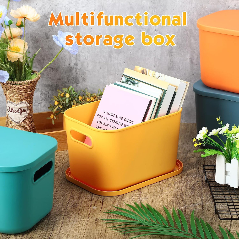 8 Pieces Colorful Storage Bins with Lid and Handle Plastic Stackable Baskets