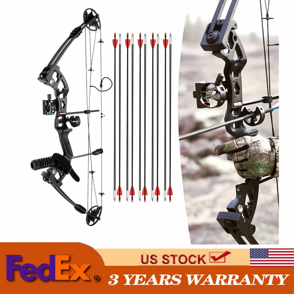 Black Right-Hand Compound Bow Kit for Beginners - Adjustable 30-55 lbs