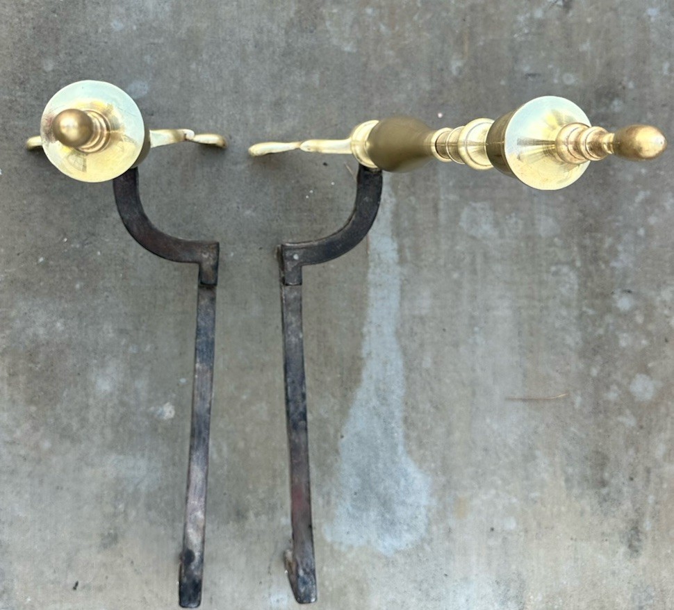 Vintage Solid Brass Andirons Pair 21” Colonial Fireplace Tool Polished