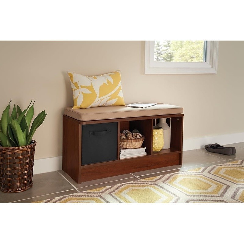 Multi-Functional 3 Cubbies Storage Bench W/ Cushions Home Organization New