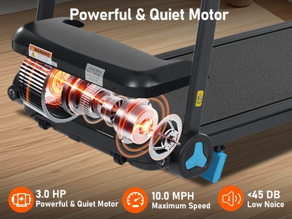 Foldable Treadmill 8% Incline 3.0HP 10MPH Type C & USB Charge Bluetooth Speaker