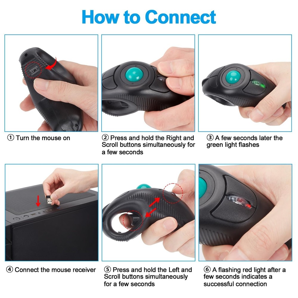 welspo Wireless USB Handheld Finger Trackball(Black) Mouse with Laser Pointer