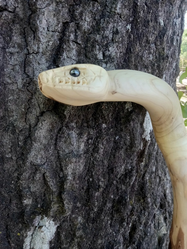 Handmade Unique Viper Snake Walking Cane Solid One Piece Stick