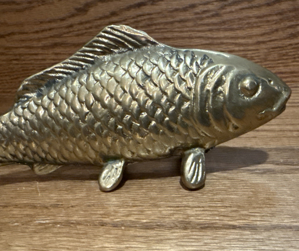 Vtg Solid Brass Koi Fish Sculpture Desk Statue Figurine 6"