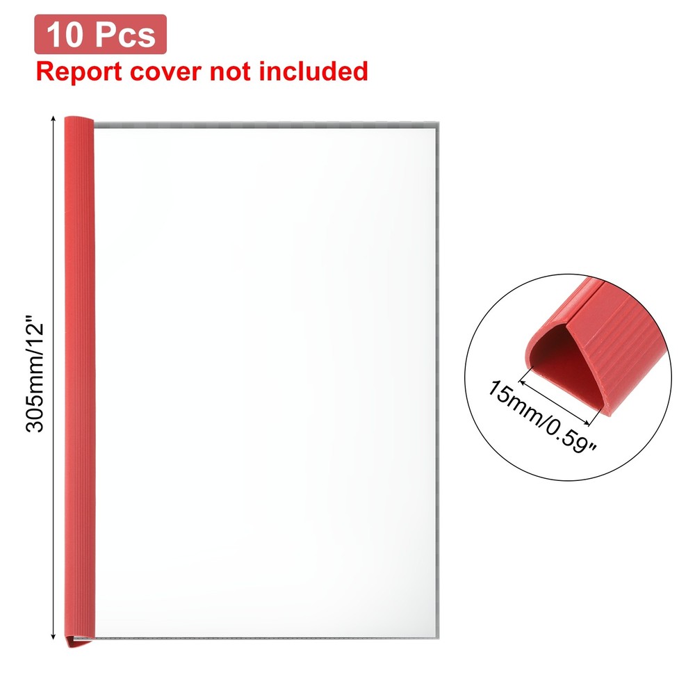10Pcs Binding Bars, 15mm Binding Bars 120 Sheets Capacity, Red