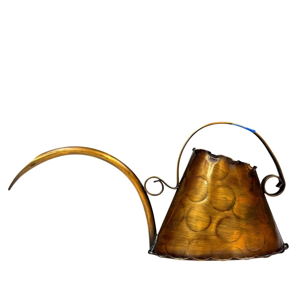 Vintage Hammered Copper Watering Can Decorative Pitcher Scroll Handle Rustic 12”