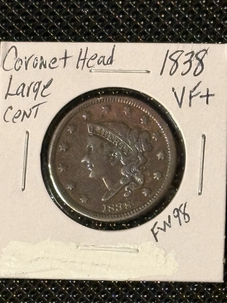 1838 Coronet Head Cent VF+ *Details*