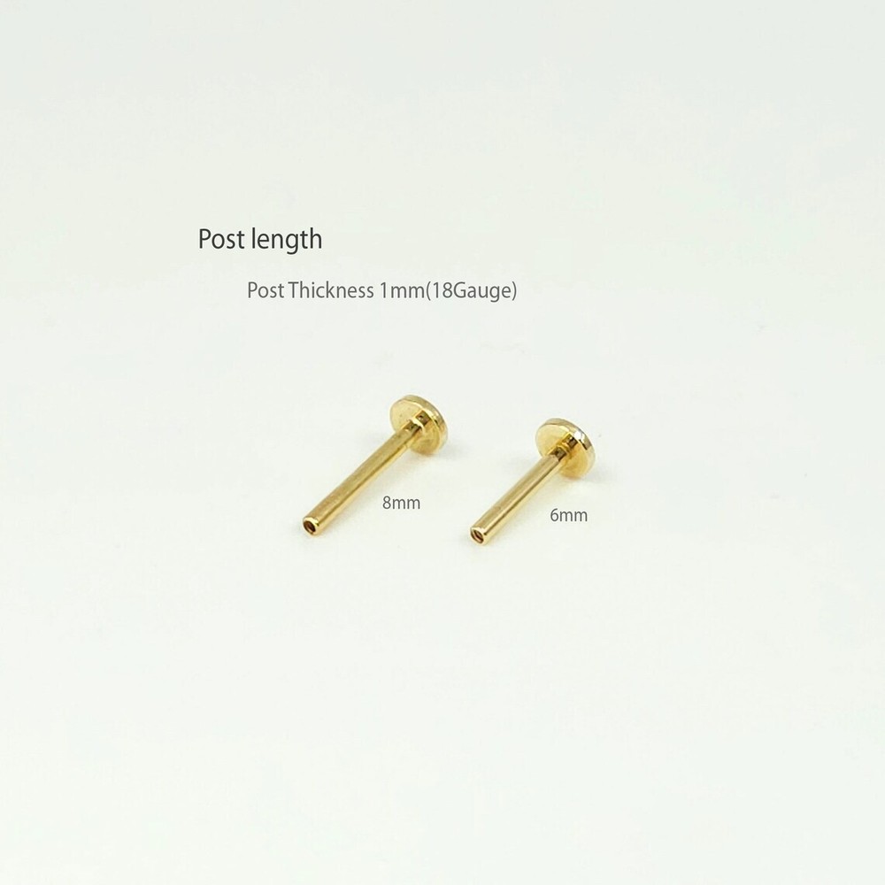 14K Solid Gold Tiny Cross Internally Threaded Labret Stud Earring(18Gauge)