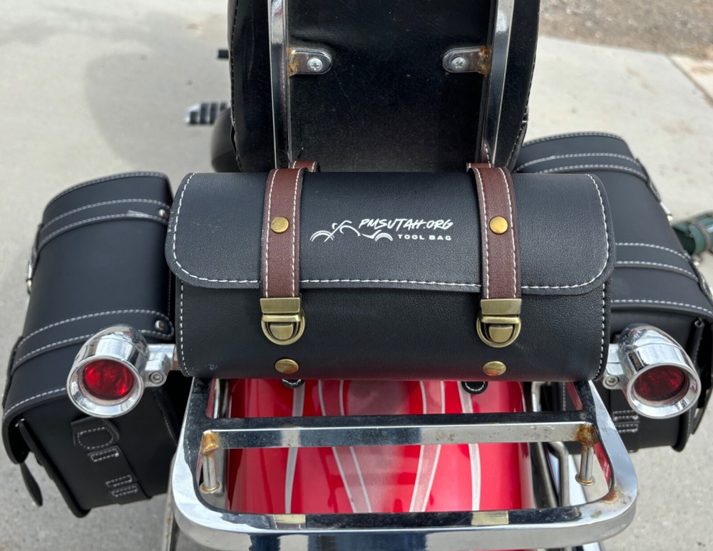 Leather Bag Pouch Motorcycle Front Fork Rear Sissy Bar Tool Kit Holder Storage