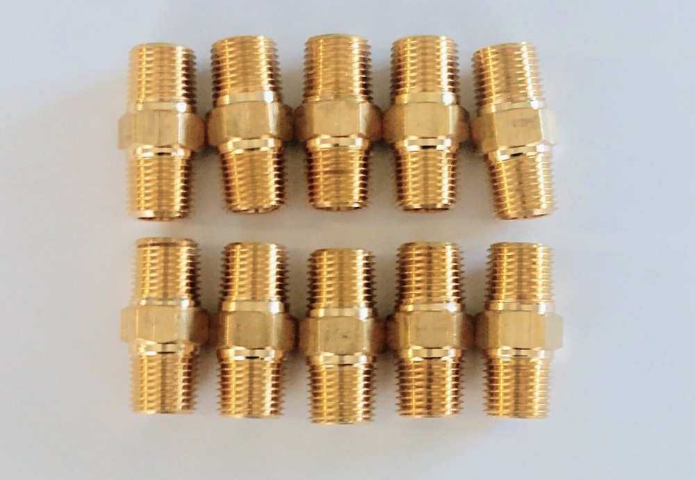 10 pack 1/8" Brass Hex Pipe Nipple NPT