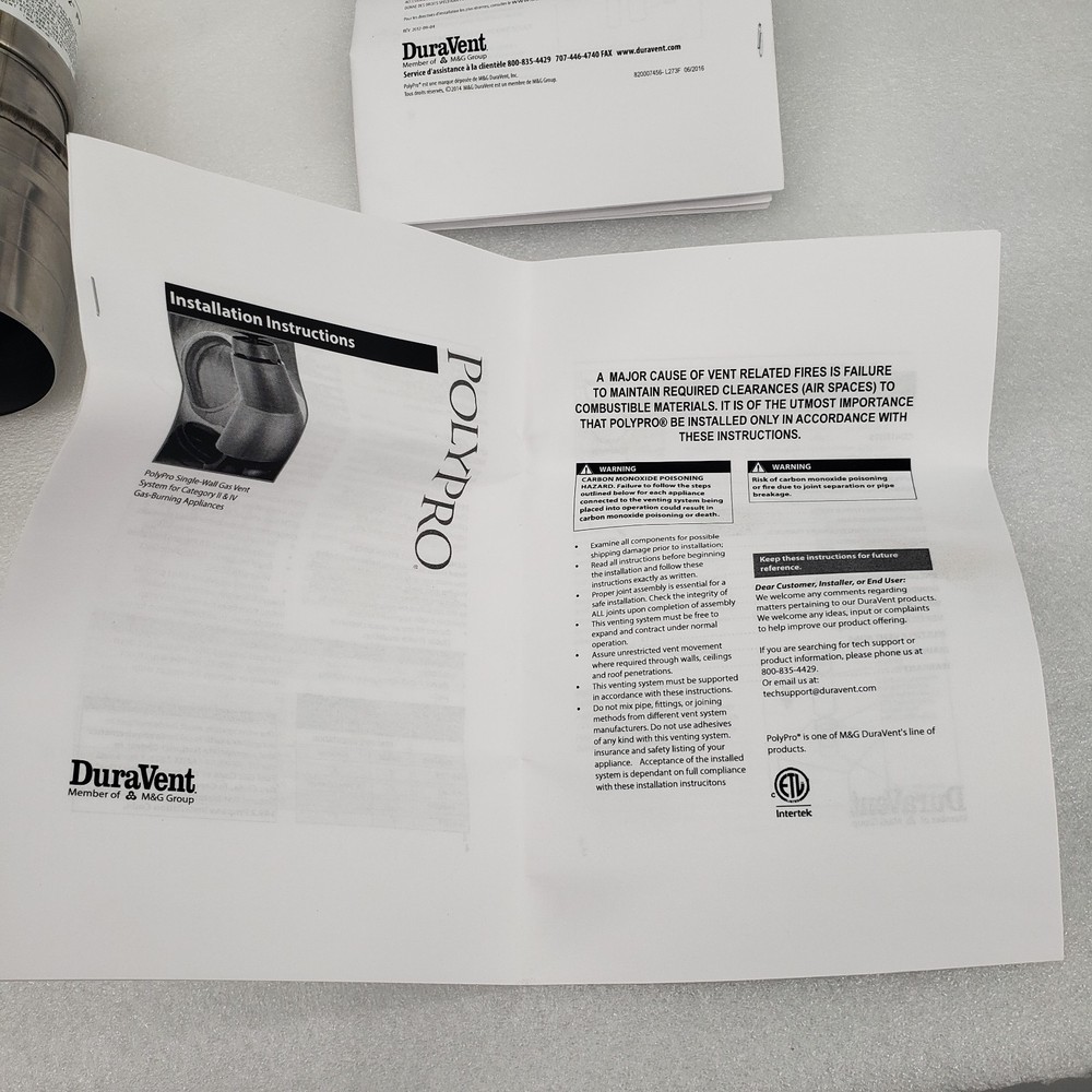 DuraVent PolyPro FSA-03M-2PPF Single Wall Gas Vent 3" FNS - 2" PP