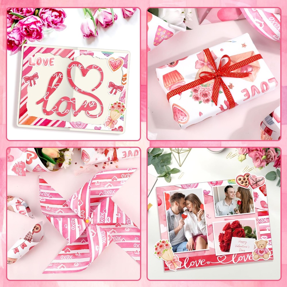 24 Sheets Valentine Scrapbook Paper, Double Sided Valentine’s Day Patterned P...