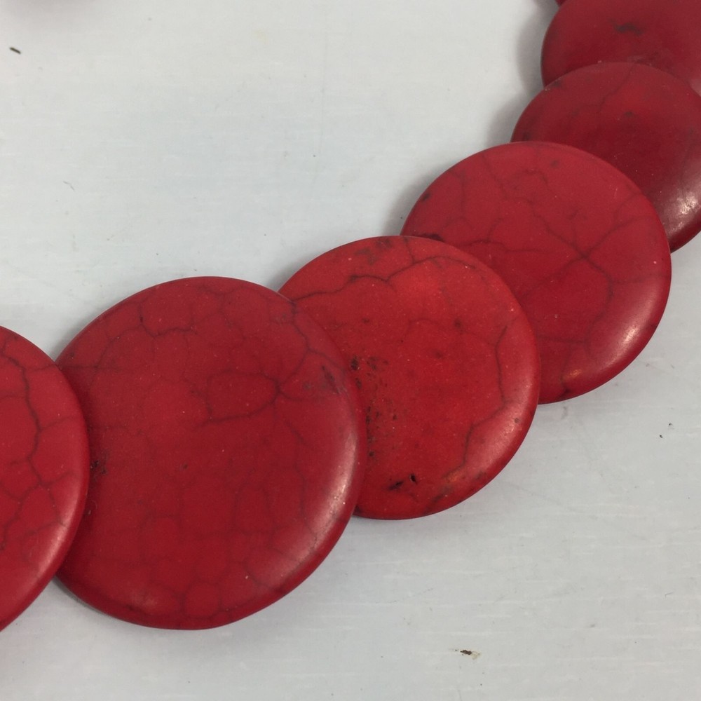 Red Howlite Stone Overlapping Necklace & Pierced Earrings Set Unsigned