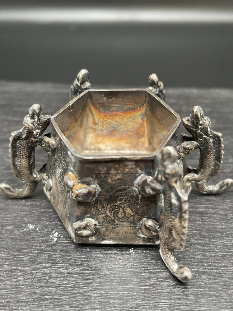 Vintage small metal incense burner with dragons