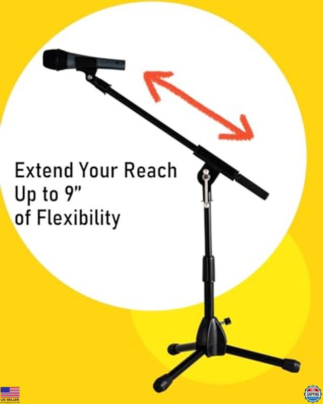 Stage Rocker Foldable Tripod Low-Profile Mic Boom Stand - Height Extending from