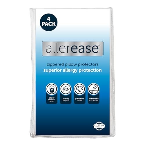 Set of 4 AllerEase Pillow Protectors - Moisture Wicking, Standard/Queen 4.0